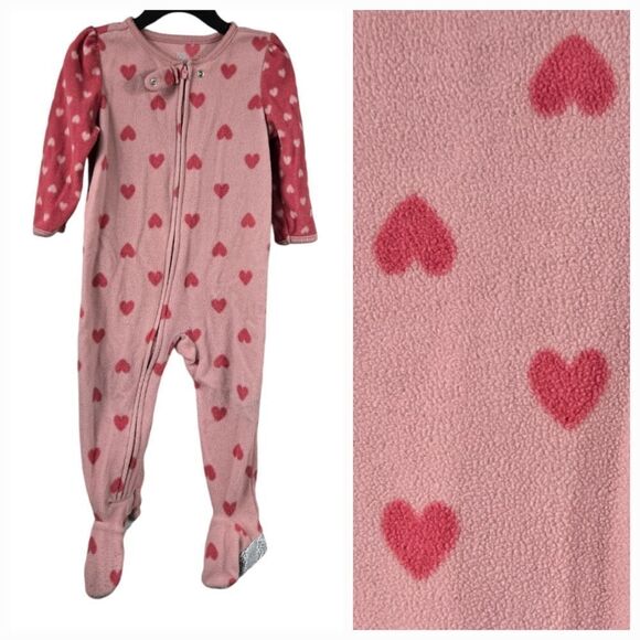 Carter's Girls 18M Pink Heart Print 1-Piece Fleece Footie PJs Sleep Play Pajama - Picture 1 of 6